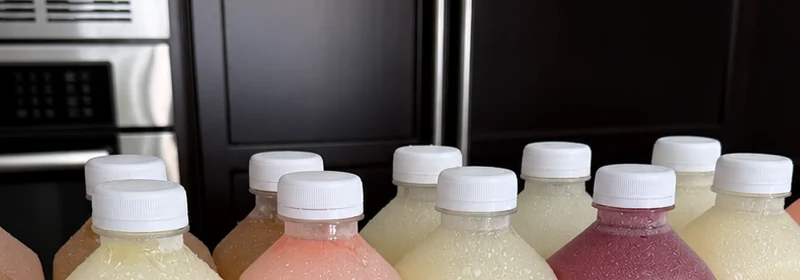 Cold Lemonicious bottles covered in condensation