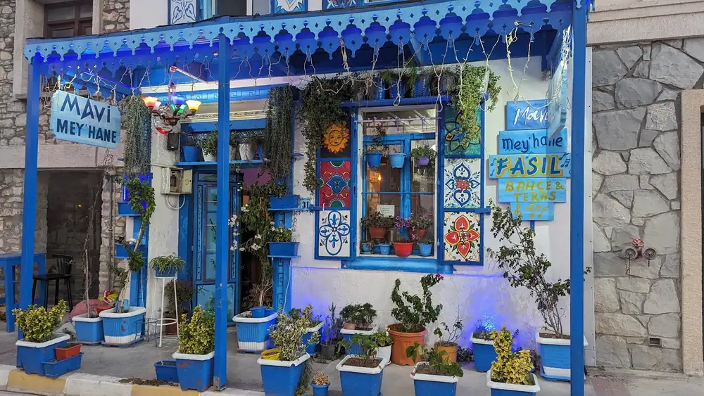 A colorful blue storefront in Türkiye